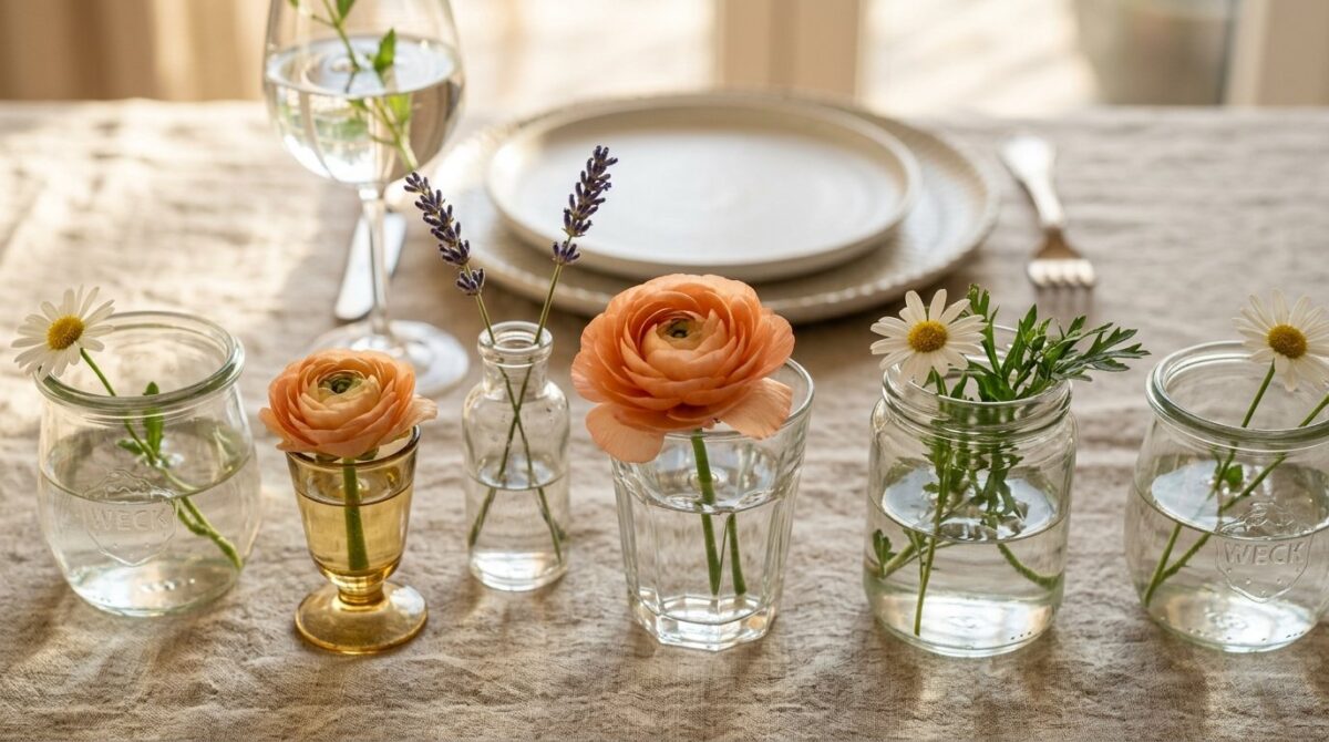 entdecken Sie, wie ein altes Glas aus Ihrem Schrank zur eleganten Blumenvase wird und Ihren Tisch stilvoll verwandelt