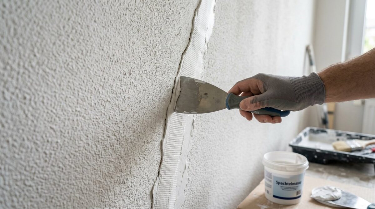 entdecken Sie die professionelle Verstärkungstechnik gegen hartnäckige Wandrisse, die dauerhaft unter der Farbe verschwinden und nicht mehr zurückkehren