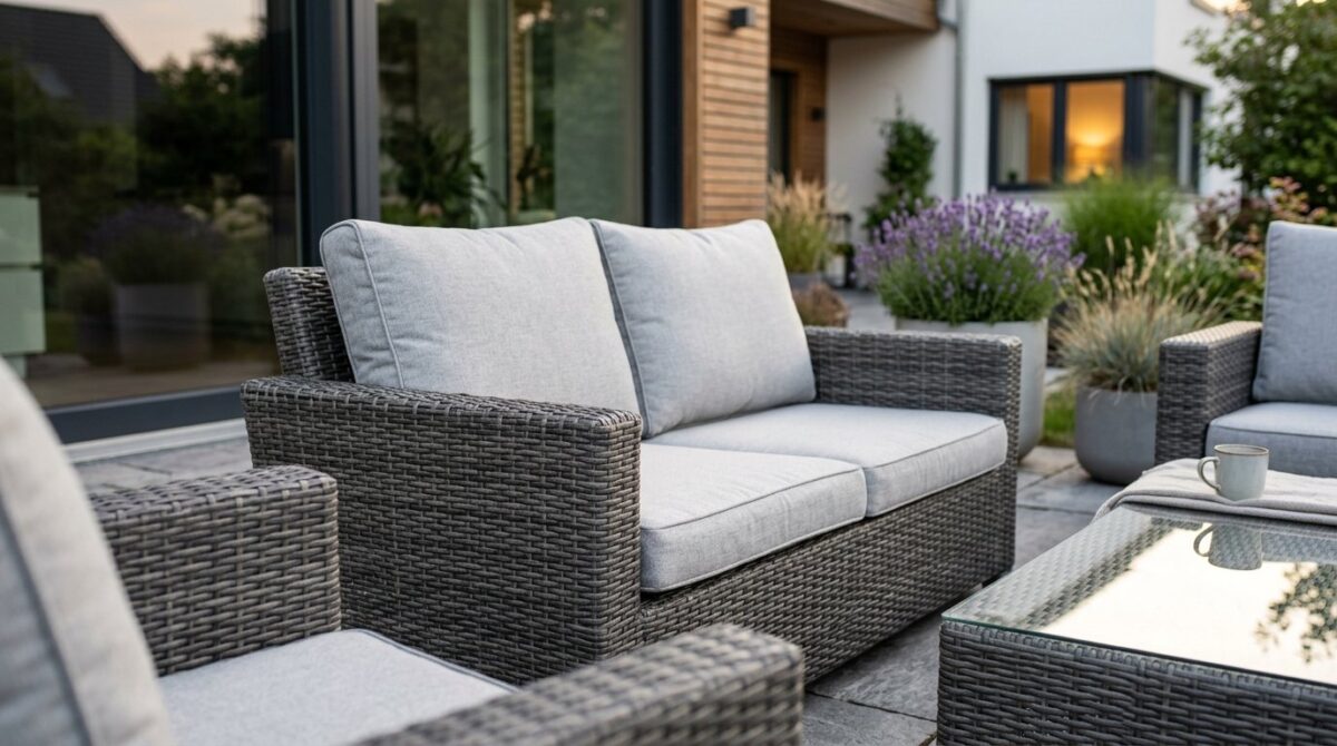 entdecken Sie ein komplettes Gartenmöbel-Set aus geflochtenem Kunstharz mit 77 % Rabatt für unter 300 Euro bei Conforama