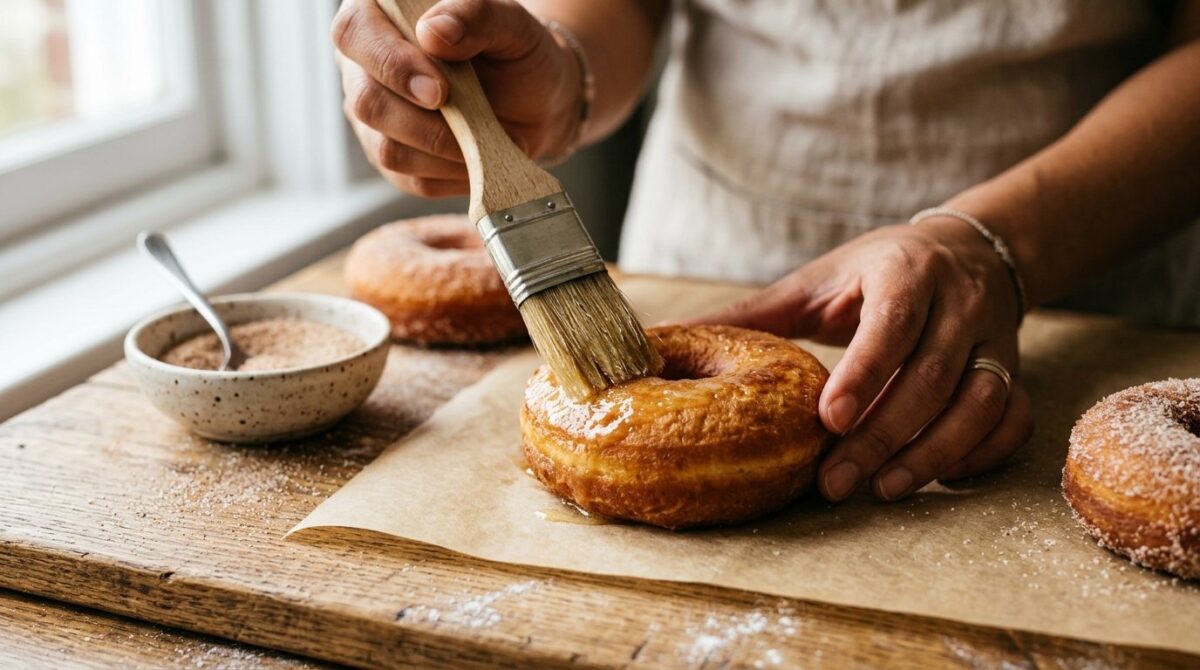 entdecken Sie das Geheimnis für perfekte gebackene Zucker-Donuts mit einer einfachen Geste nach dem Backen, die jeden überrascht